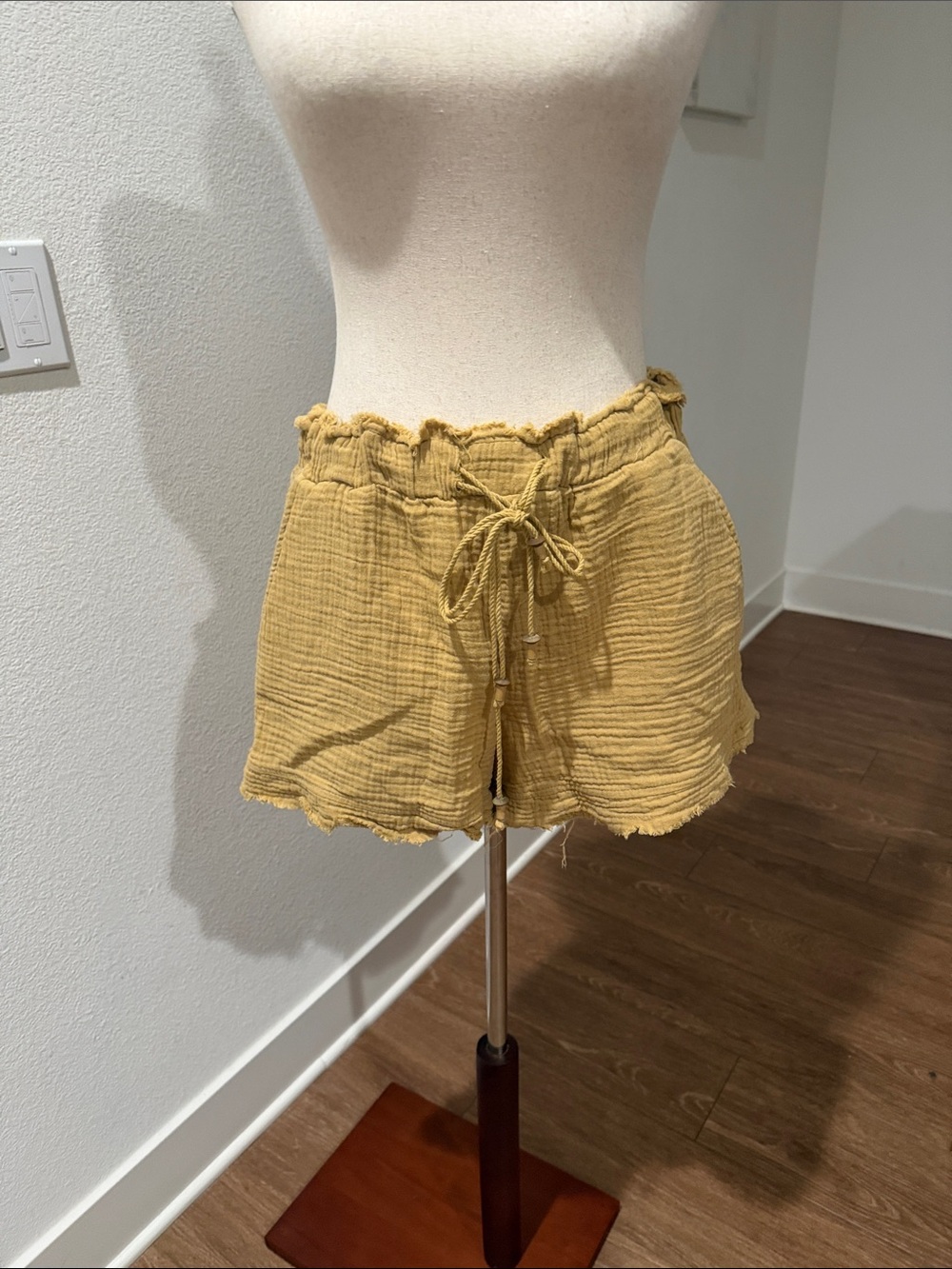 Billabong Mustard Yellow Gauze High-Waist Drawstring Shorts